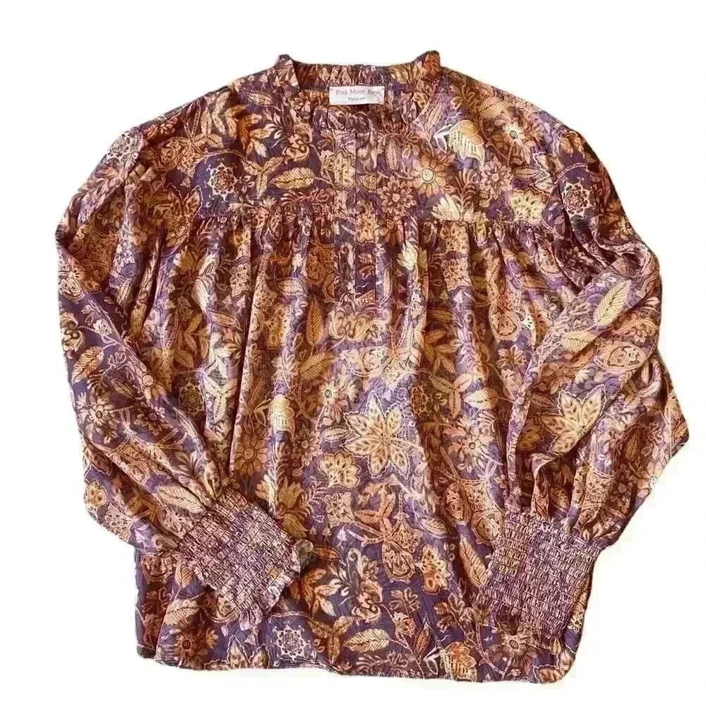 NWT Women’s Pink Moon Bay Boutique Moonlight Blouse Purple Orange Size Medium